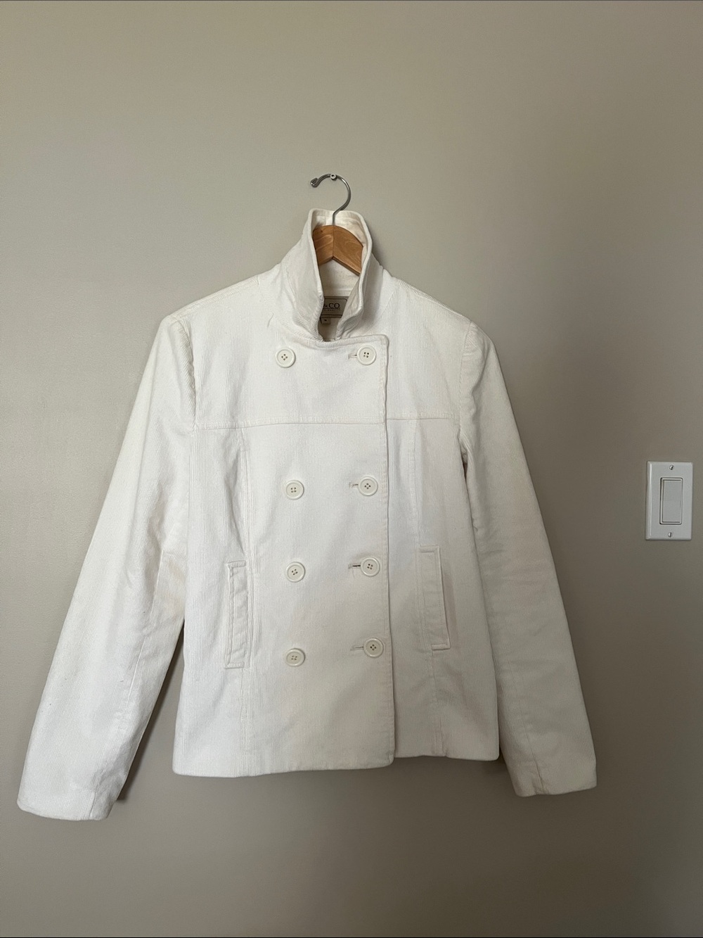 Super soft corduroy White Double-Breasted Women's peacoat Jacket